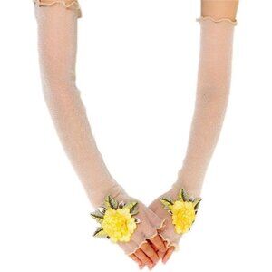 Women's A-F-Yellow Flowers Embroidered Lace Gloves Cocktail Party Costumes